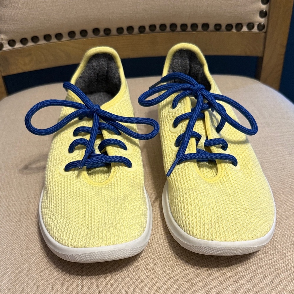 Allbirds Women’s Yellow Sneakers with Blue Laces, Size 9